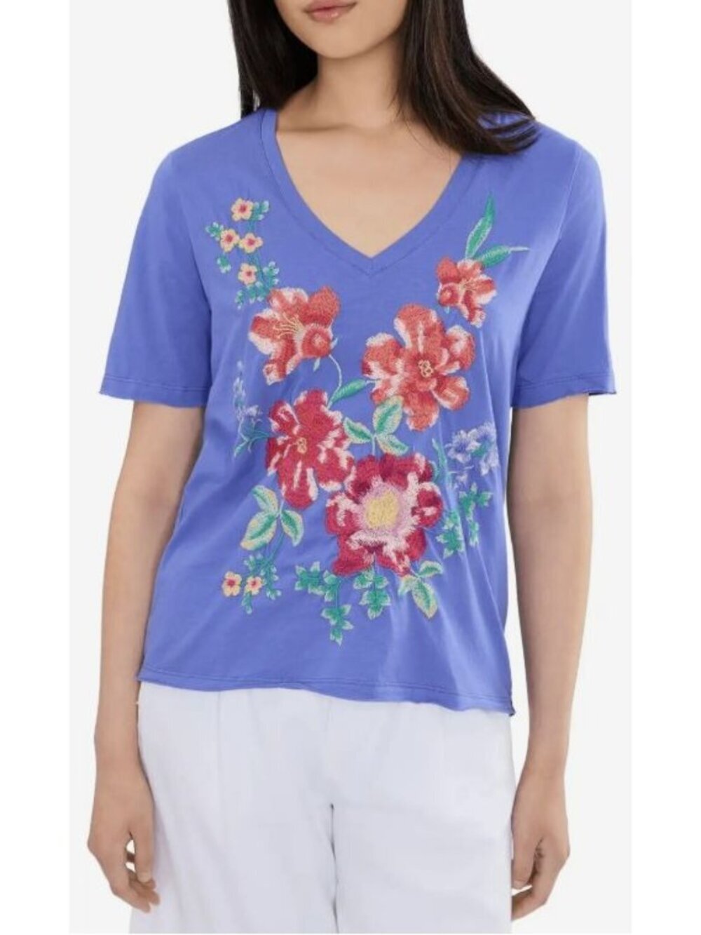 Johnny Was Embroidered Purple Boho Floral Top Size Small New